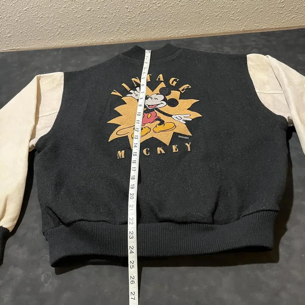 Disney Mickey Mouse Chalk Line Jacket Leather Varsity Bomber Wool USA made 1980s